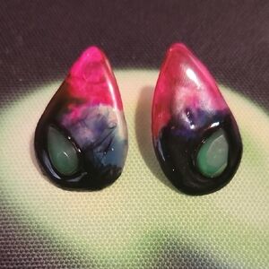 Pink and Black Artisan Teardrop Earrings